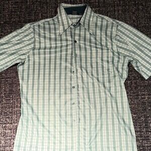 JOEL Shirt Mens Large White Green Short Sleeve 70s Disco Vintage Polyester‎
